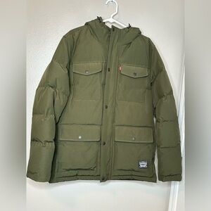 Levi's Mens Medium Quilted Parka Jacket, Olive Green Coat